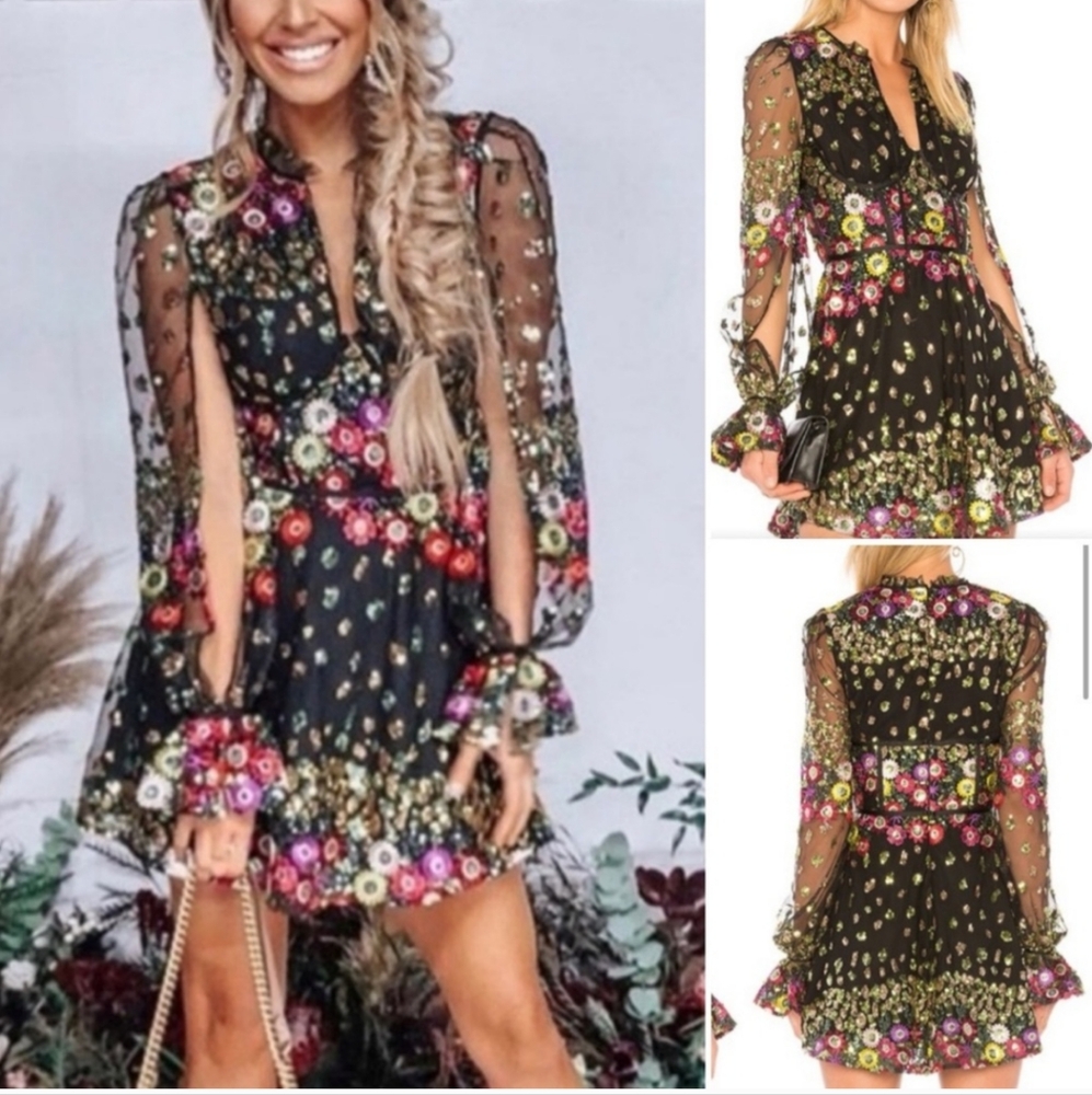 Lovers+Friends Kensington Sequin And Embroidered Dress XL